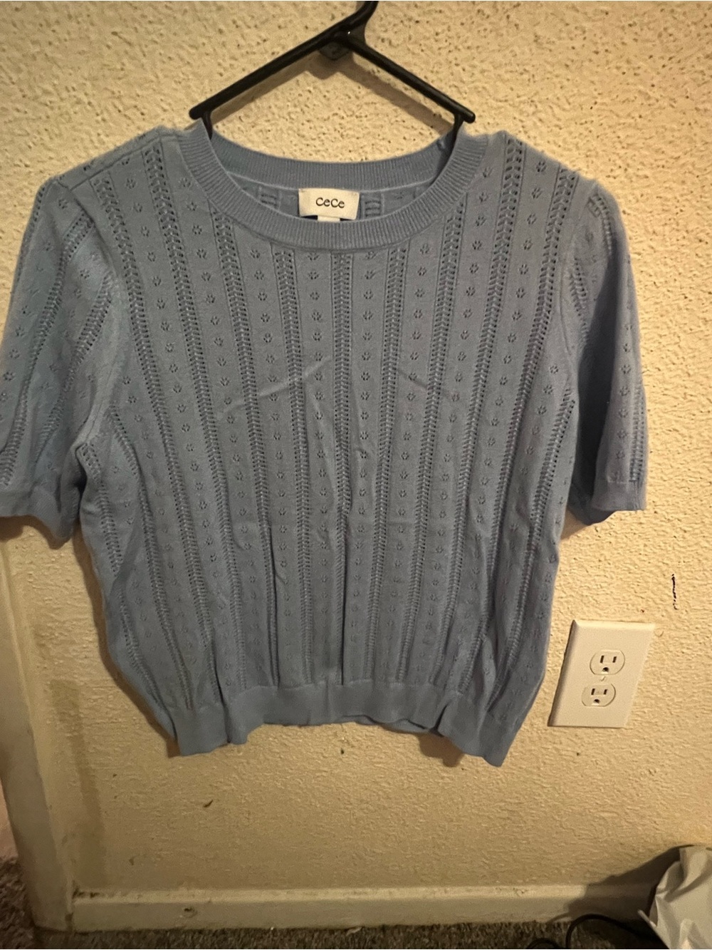 CeCe Powder Blue Short-Sleeve Eyelet Knit Top